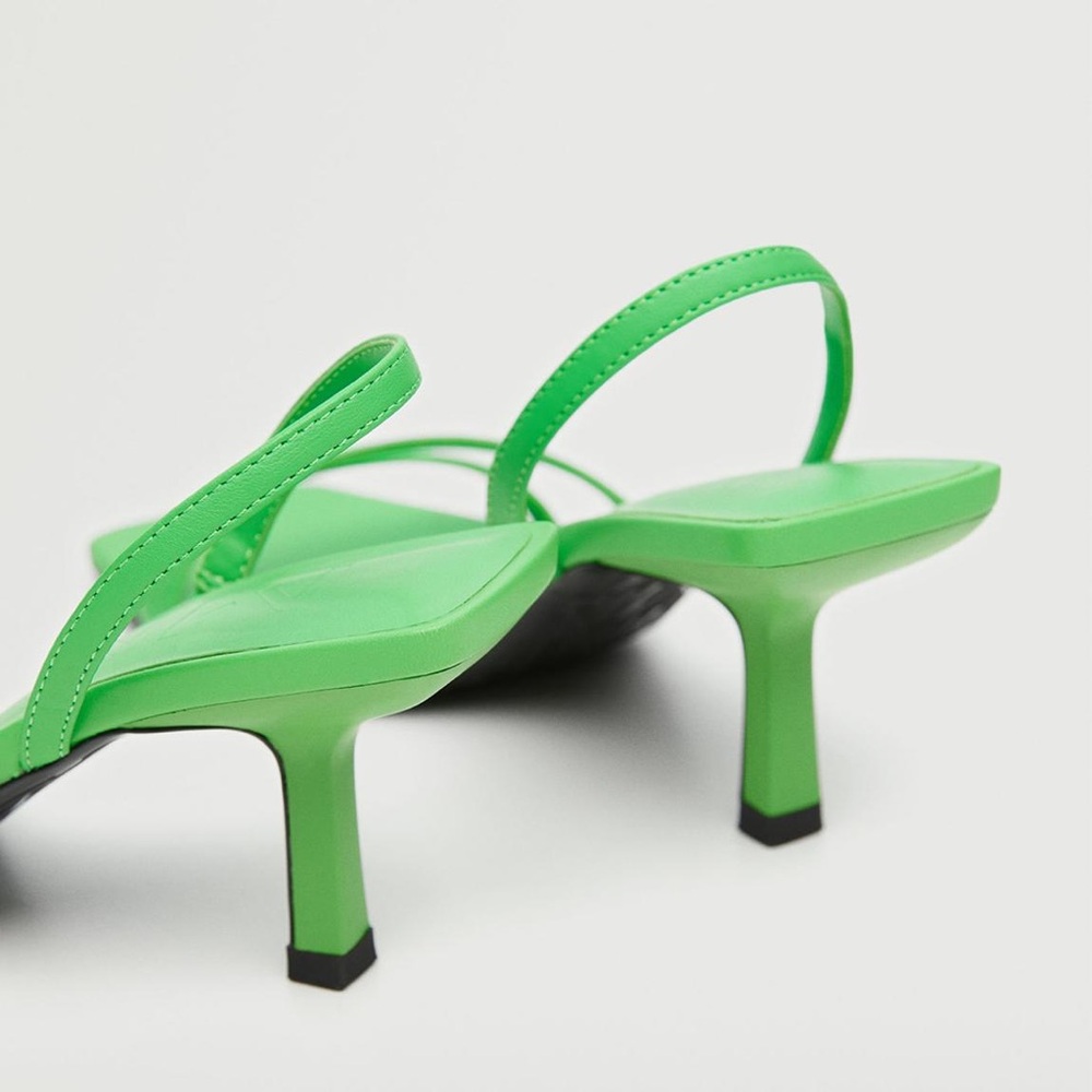 MANGO Green Triangle Heels Strappy Sandals Square Toe Size 9
